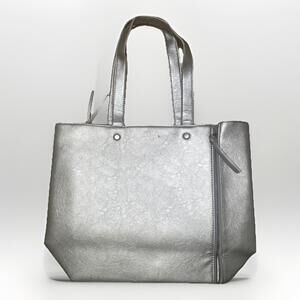 Neiman Marcus Tote Bag GUNMETAL SILVER Pewter Zipper Handbag